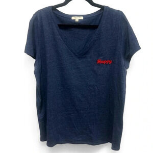 August Mist "Happy" embroidered v neck tee in heathered blue size 1X